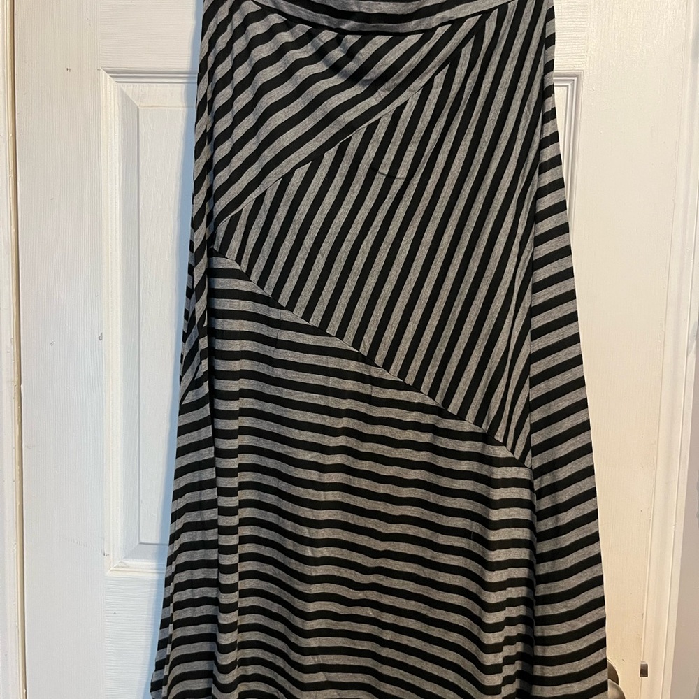 Dots Black and Gray Striped A-Line Skirt